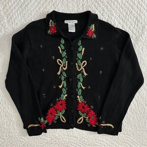 Vintage Victoria Jones Embroidered Christmas Cardigan Sweater Women’s Medium